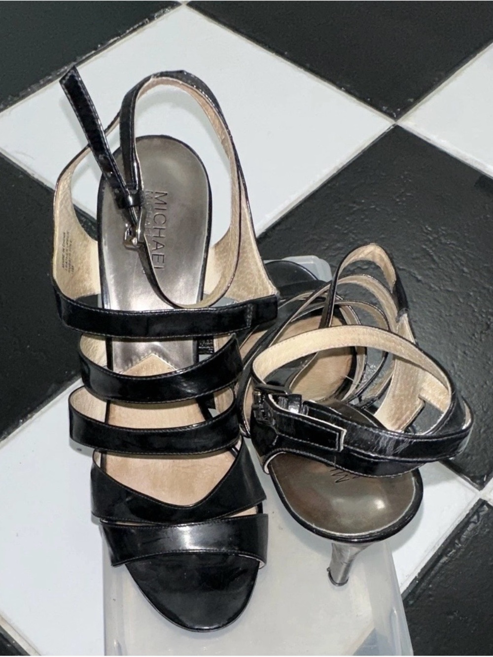 Michael Kors Black Patent Strappy Stiletto Heels - Picture 2 of 3